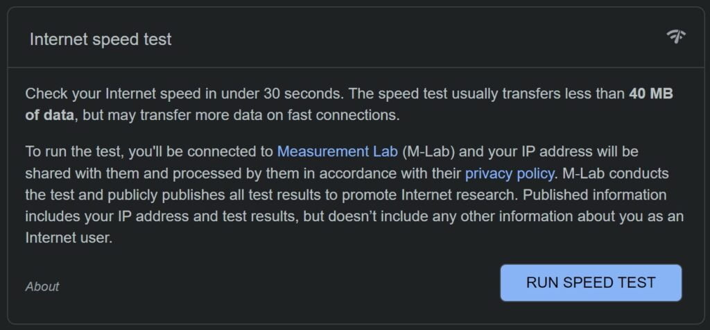 google native speed test screenshot