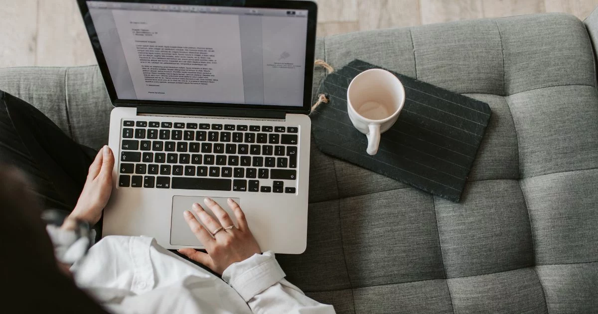 A woman editing a text document